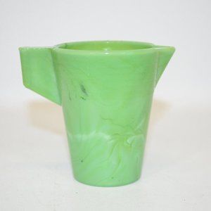 Akro Agate? Green Slag Glass Miniature Pitcher Creamer Ribbed 2.75" Tall
